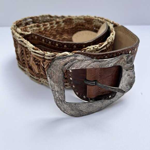 Vintage Streets Ahead Leather Hand-Crafted Studded Belt Large Western Boho